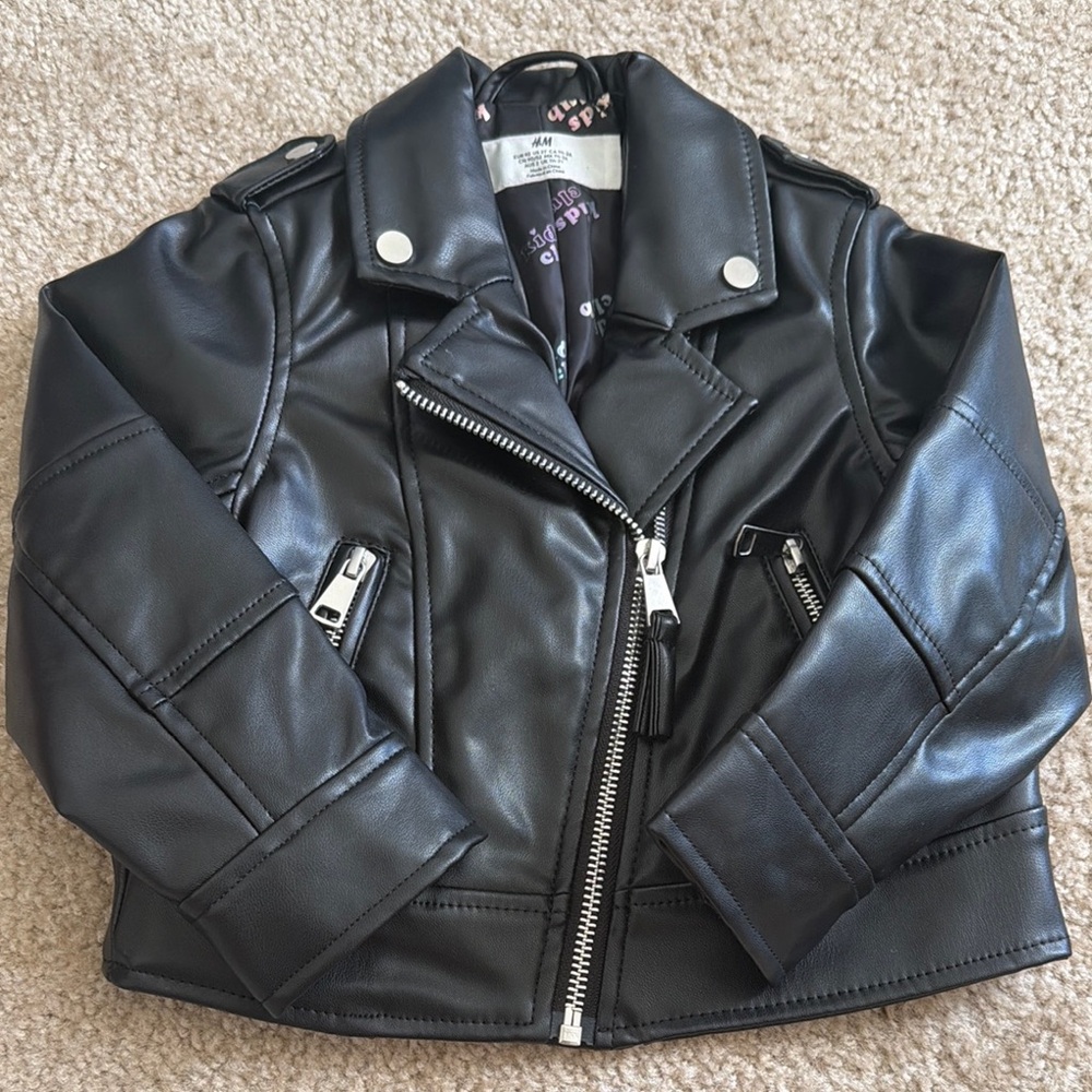 H&M Kids Black Faux Leather Moto Jacket